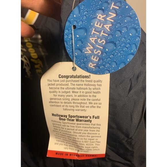 Goodyear Mens Jacket Waterproof Pullover Size Adult XL New W/T Blue Holloway - Picture 5 of 6